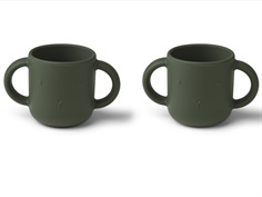 Liewood rabbit hunter green cup with handle Gene silicone (2-pack)